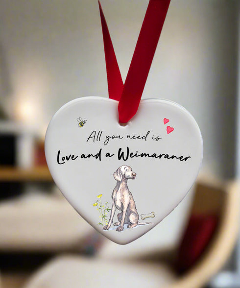 Love and a Weimaraner Ceramic Heart